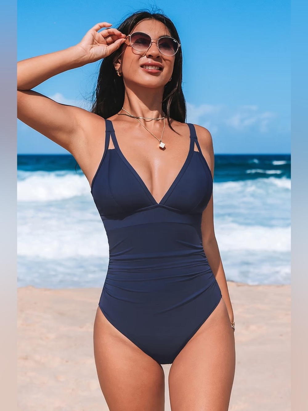 Cupshe Navy V-Neck One-Piece Swimsuit